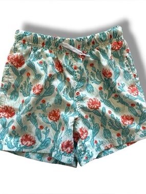 Maamgic Boys Swim Trunks Cactus Print Size 7 Green Red Lined Elastic Waist
